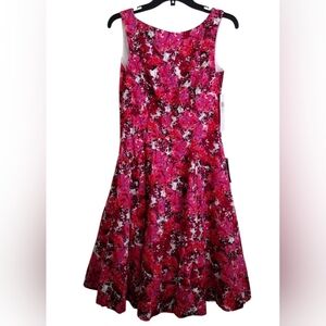 Maggy London Sleeveless Floral Midi Dress in Fuchsia and Red